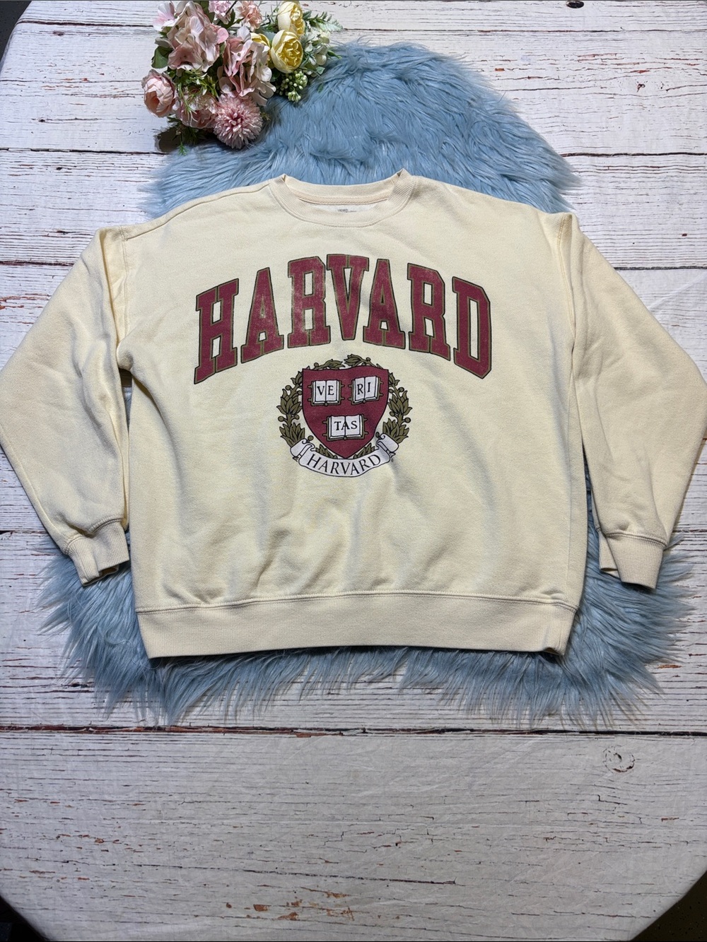 Harvard Cream Crewneck Sweatshirt with Red Logo Sz S